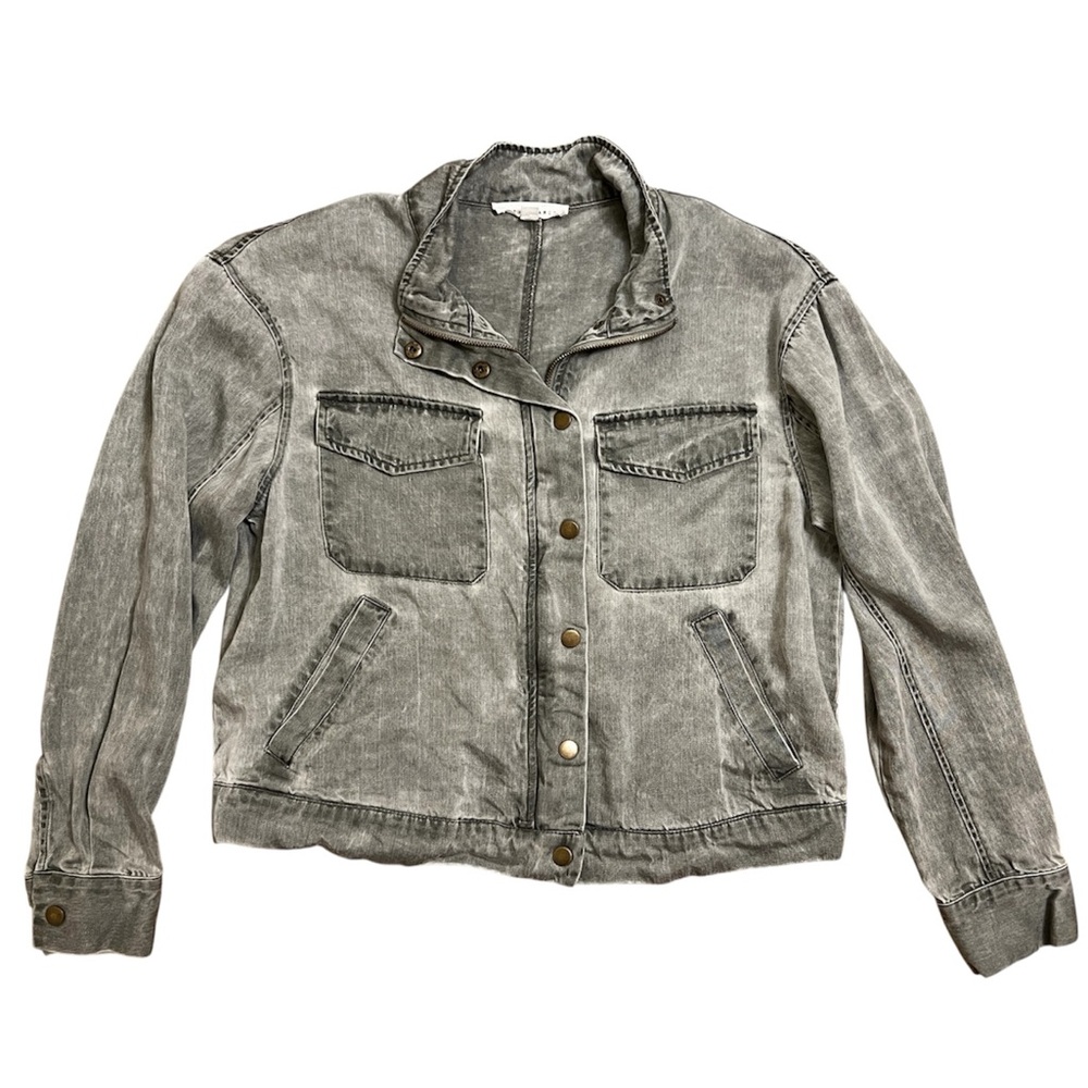 Jane + Delancey Gray Lyocell Zip up and Snap Cropped Utility Jacket  size M